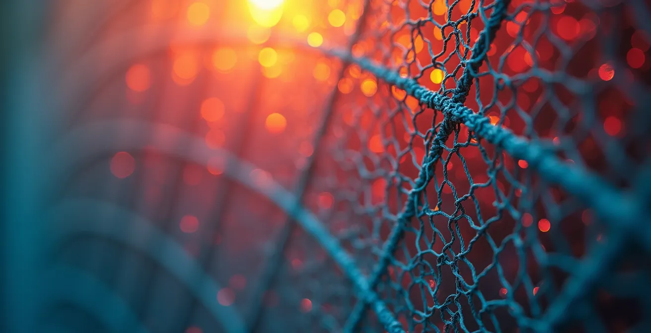 Gros plan sur la texture d'un filet de protection coloré avec effet bokeh en arrière-plan