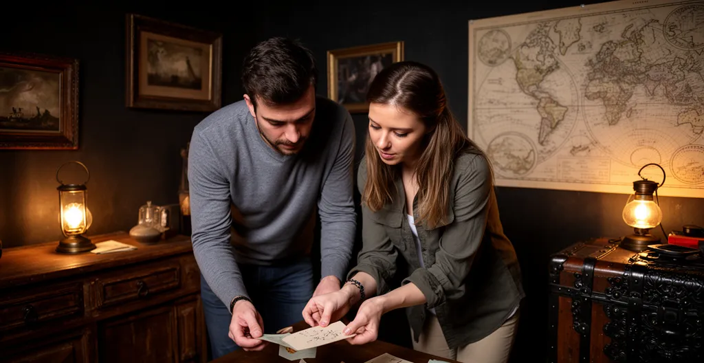 Collaborateurs résolvant des énigmes ensemble lors d'un escape game team building