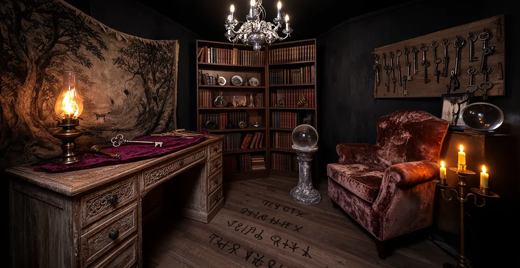 Intérieur d'escape game thématique avec décor mystérieux pour team building